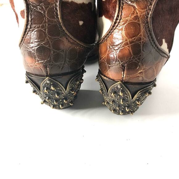 Giuseppe Zanotti Crystals Cow Print Pull On Western Cowgirl Heeled Boots 7 - Picture 7 of 9